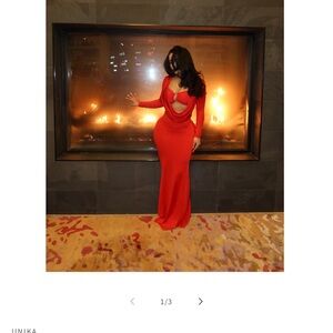 Red Bodycon Cocktail Dress with Plunge Neckline